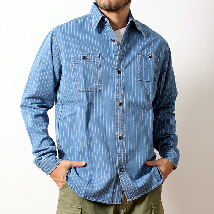 フルカウント ウォバッシュストライプ デニムシャツ 長袖 日本製 綿【36】 フルカウント ウォバッシュストライプ デニムシャツ 長袖 日本製