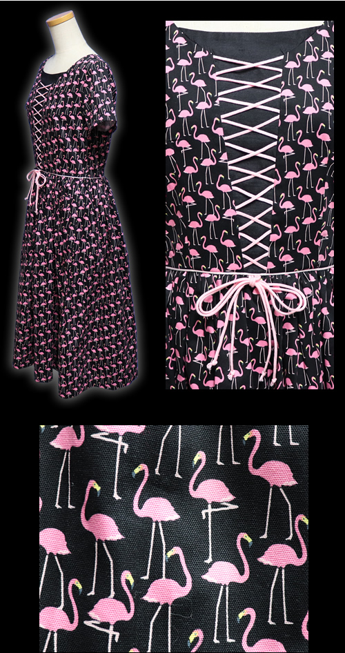 Clothing ロカビリー Flamingo サボイクロージング フラミンゴ柄ワンピース ロックンロール Gatherpk ピンナップガール Gatherpk Savoy ワンピース コットンドレス Savoy Clothingサヴォイクロージング Svy Corset Lace Up Flamingo Dress コルセット レースピンク