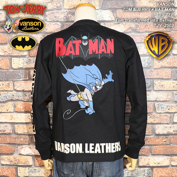 VANSON バンソン TOM＆JERRY×BAT MAN L/S TEE トム＆ジェリー×バットマンコラボ Tom transformed into Batman TJV-2503