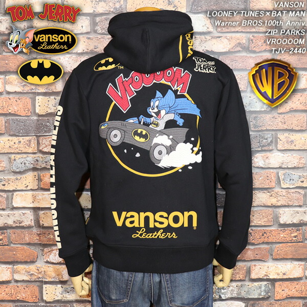 VANSON バンソン TOM&JERRY×BAT MAN トム＆ジェリー×バットマンコラボ Warner BROS.100th Anniv. ワーナーブラザーズ100周年記念 ZIP PARKA ジップパーカー VROOOOM TJV-2440