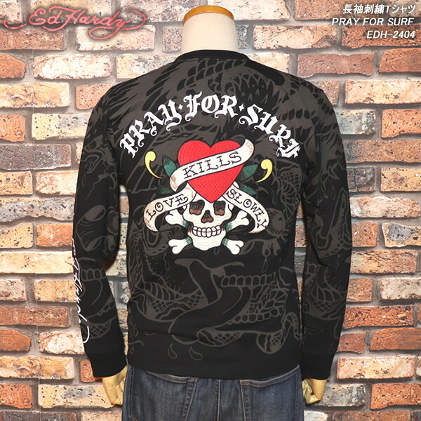 ED HARDY エド・ハーディー 長袖刺しゅうプルオーバー PRAY FOR SURF EDH-2404