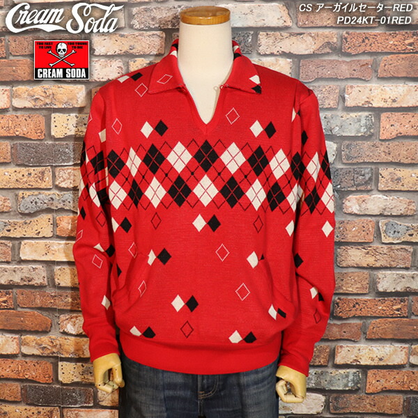 CREAM SODA 皮膚軟化剤炭酸ソーダ CS アーガイルセーターRED PD24KT-01RED