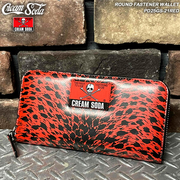 CREAM SODA 皮膚軟化剤炭酸ソーダ ROUND FASTENER WALLET ラウンドファスナーウォレット RED PD25GS-21RED