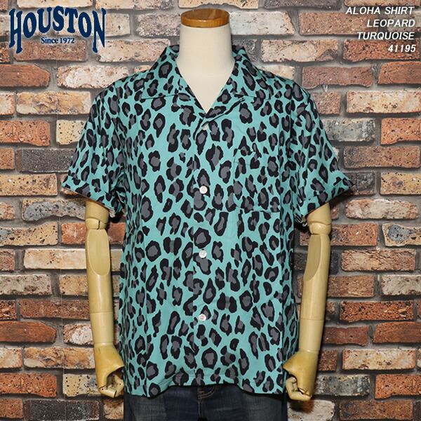 HOUSTON ヒューストン ALOHA SHIRT  LEOPARD ヒョウ柄アロハ TURQUOISE 青緑色 41195