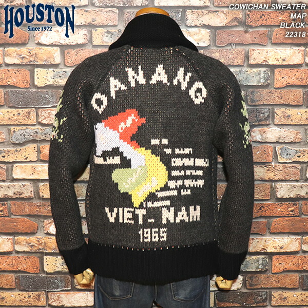 HOUSTON ヒューストン COWICHAN SWEATER ベトジャン柄カウチンセーター MAP BLACK 22318 メンズファッション-トップス-ニット・セーター