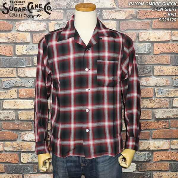 SUGAR CANEシュガーケーンRAYON OMBRE CHECK OPEN SHIRTレーヨン・オンブレチェックシャツ REDSC29120オリエント会社組織