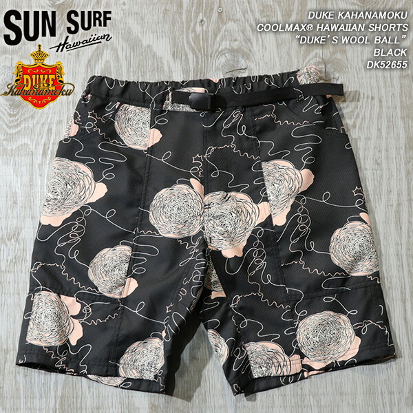SUN SURF サンサーフ DUKE KAHANAMOKU デュークカハナモク COOLMAX ・・ HAWAIIAN SHORTS クールマックスハワイアンショーツ “DUKES WOOL BALL” デュークス・ウールボール BLACK DK52655