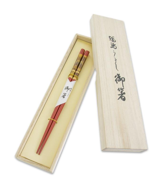 橋本幸作漆器店 箸 お箸 [ 朱 / 21.3cm / 日本製 ] 輪島うるし塗装 天然漆 手描き蒔絵箸 天金仕上げ 金梨地 富士桜 桐箱入り (誕生日 ギフト プレゼント)
