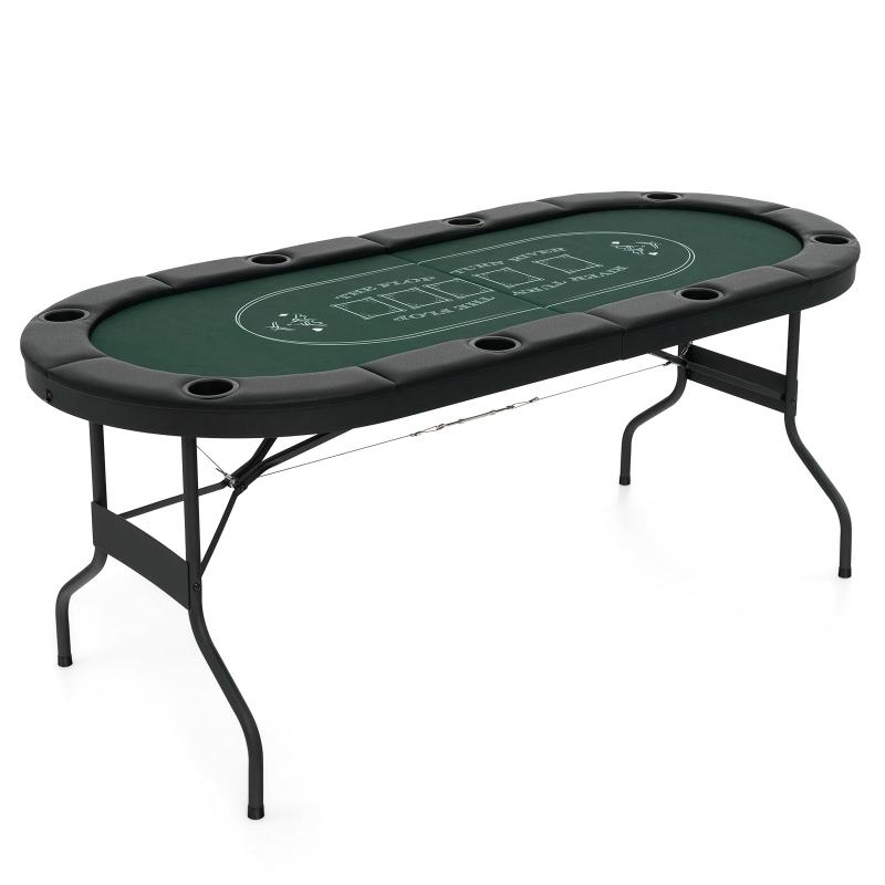 Goplus ポーカーテーブル 8人用 幅182x奥行82x高さ75cm 折りたたみ式 家庭用 業務用 カップホルダー付き パーティーゲーム