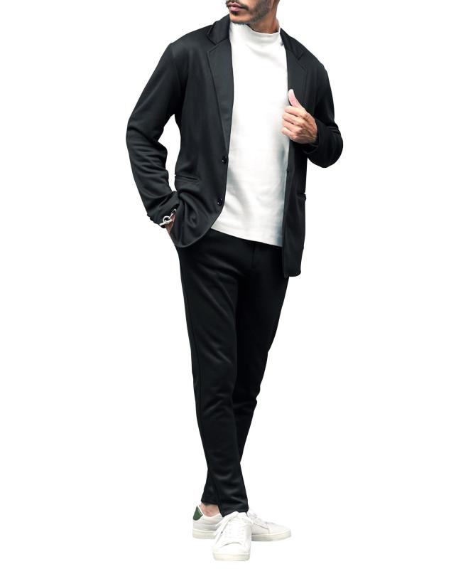 [JIGGYS SHOP] ジギーズショップ ジャージ テーラードジャケット＆スリムパンツ セットアップ｜メンズ 上下セット ジャージセットアップ スーツ カジュアルスーツ 黒 紺 ストレッチ 伸縮性 ア