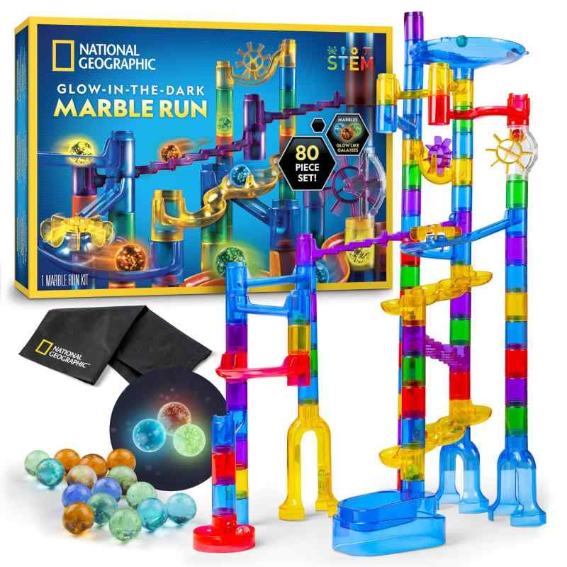 NATIONAL GEOGRAPHIC 暗闇で光るマーブルラン ? 暗闇で光るガラスビー玉&収納バッグ付き組み立てセット 男の子と女の子へのSTEMギフト 建築プロジェクトおもちゃ
