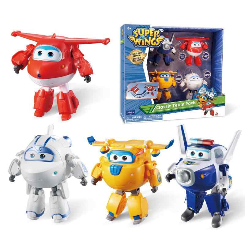 Super Wings - 5in 変身文字記号 4個風呂敷き包み ジェット機 極点 アストラ ドニー 航空機 遊び道具 プレイセット | 就学前遊び道具 3 4 5歳のお坊っちゃんと御姉さん向け | 航空機 鉄道車両 差し上げ物 赤ちゃん用