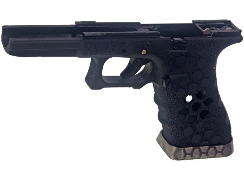 【Armorer Works】WE G17 G34 ガスブローバックGBB (Gen.3) 対応 HEXカットタイプ カスタムフレーム グリップセット (黒)|ロックオンショップ