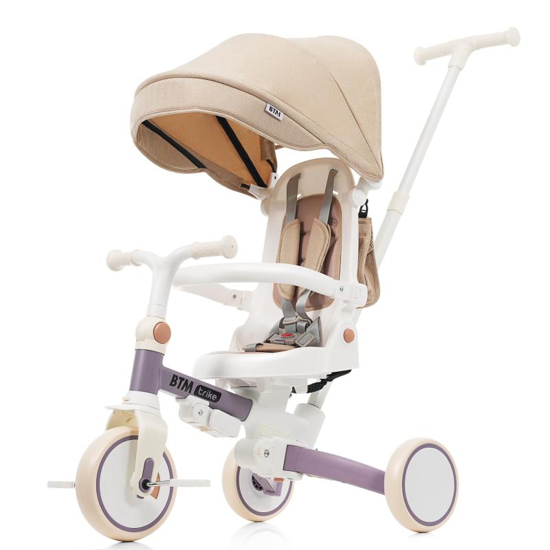 BTM 子供用三輪車 7in1 折りたたみ 手押し 7way 1~3歳 座面回転 自転車 おもちゃ ベージュ
