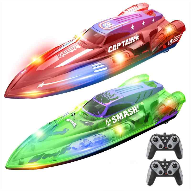 DEERC ラジコン 船 ラジコンボート 子供向け 2台セット 防水 RC リモコンボート おもちゃ 水センサー LEDライト 2.4Ghz 誕生日 入園 こどもの日 贈り物 プレゼント 子供 男の子 女の子 小学生 中学