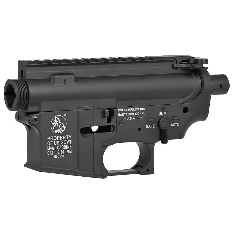 ミリタリーガレージ 電動ガン M4 シリーズ対応 メタルフレーム COLT M4A1 ホワイト刻印タイプ &amp; フレーム外装パーツ セット E&amp;C メタルレシーバー BK ブラック｜ロックオンショップ