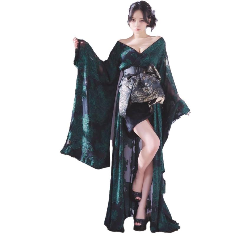 [LoveRich] ラブリッチ 【高級ライン】【2カラー/2点セット】 花柄シフォン レース ミニスカート ロング 豪華 花魁 着物 ドレス コスプレ イベント ハロウィン [1349]｜ロックオンショップ