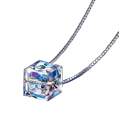 [グラムジュエリー] レインボー 虹色 キューブ ネックレス レディース プレゼント 女性 妻 彼女 人気 金属アレルギー シンプル オーロラ シルバー925 プラチナコーティング ジルコニア｜ロックオンショップ