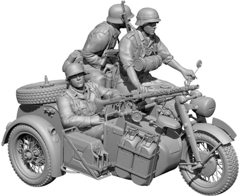 ソルモデル 1/35 WWII ドイツ KS750軍用サイドカー 乗員3体付 3Dプリンター製キット MM879 (オートバイ)|ロックオンショップ