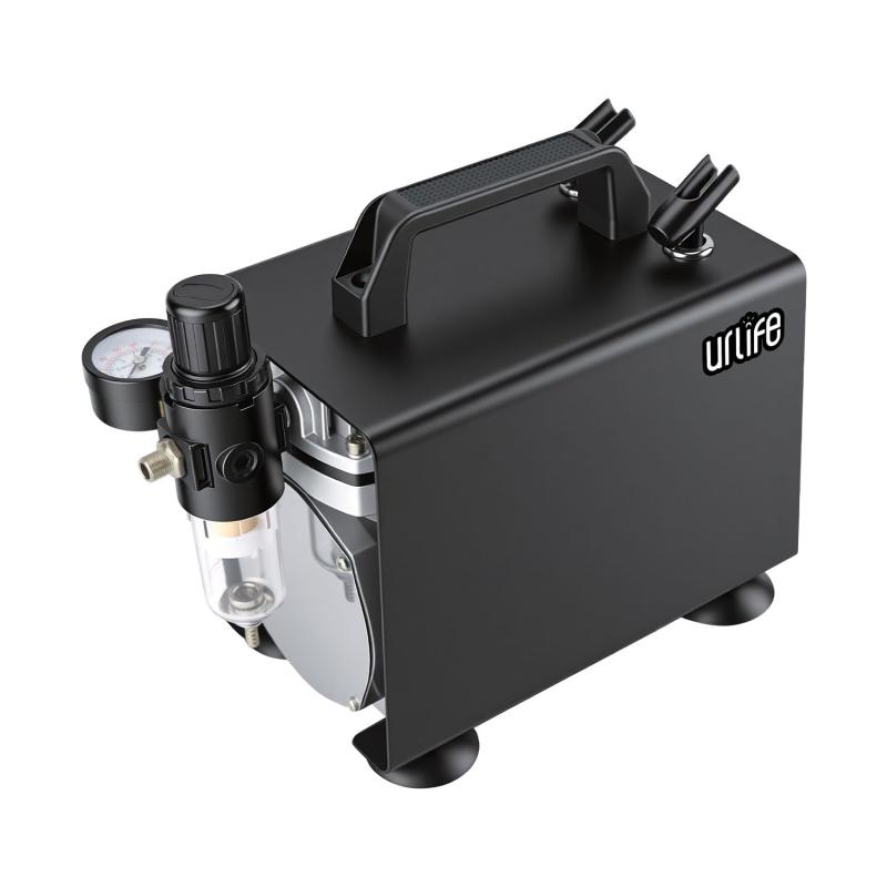 urlife コンプレッサー 小型 A4の半分でも 高圧域 安定供給 最大圧0.4MPa 対応 精密無段階調圧 0-57PSI 47dB 静音 吐出23-25L/min 据え置き ホビー向け LiteCube｜ロックオンショップ