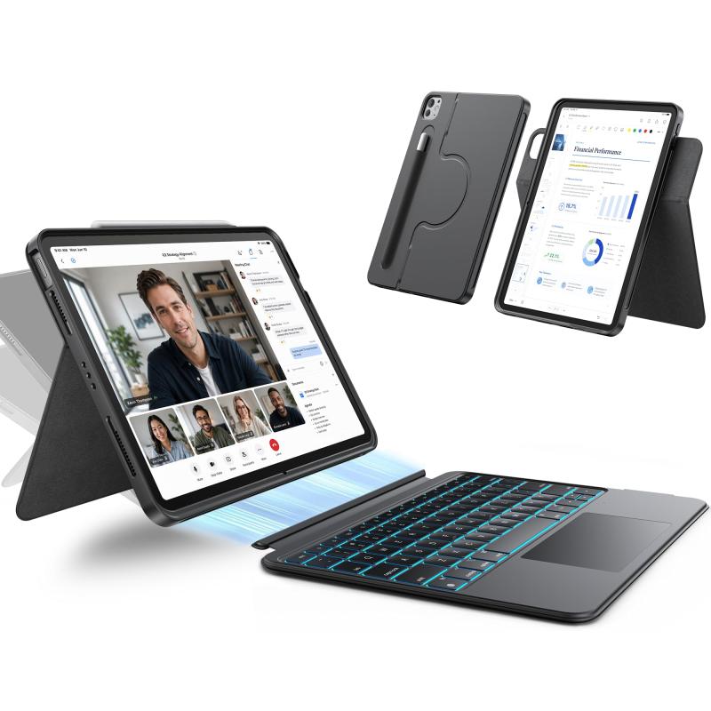 iPad マジックキーボード HOU iPad Air 10.9インチ(2022第5世代/2020第4世代) iPad Pro 11インチ第4/3/2/1世代対応 スマートキーボード 七色バックライト付き 全面トラックパッド対応 135°角度調整 磁気吸|ロックオンショップ