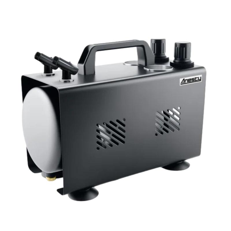 Anesty 2in1 エアブラシ コンプレッサー 2口独立圧力レギュレーター 静音 1Lエアタンク付き エアーブラシ 模型・プラモデル塗装用 AHPTrunk-C|ロックオンショップ