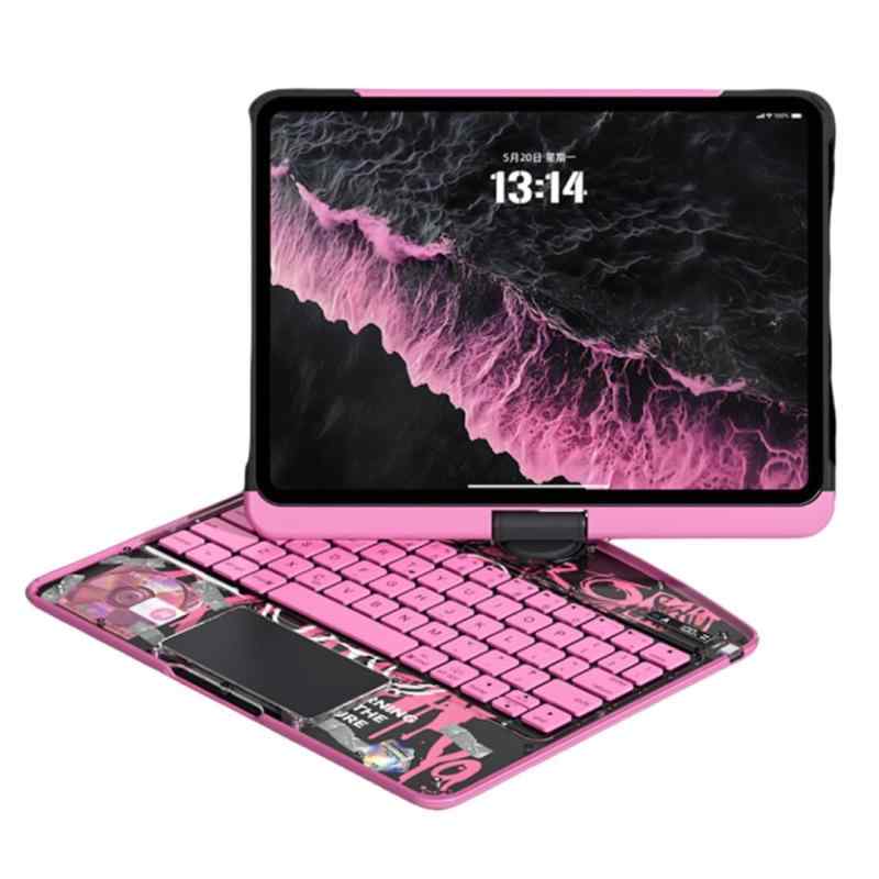 360度回転 iPad 10 9 8 7 Pro 13 11 キーボードケース 透明 クリア 7色バックライト付き タッチパッド付き 折りたたみ 多角度対応 多機能 一体型 キーボード カバー|ロックオンショップ