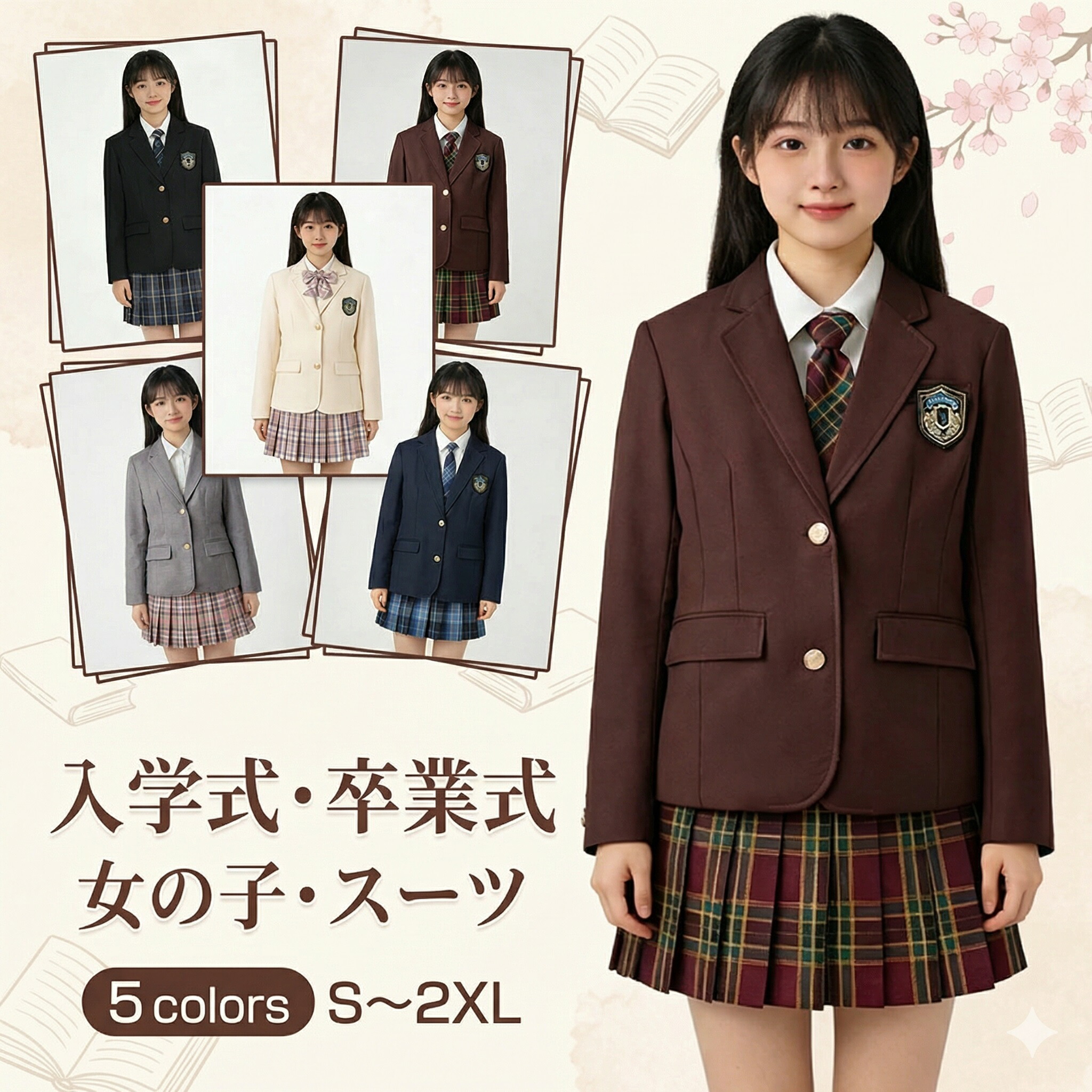 【2026最新型】入学式 卒業式 スーツ 女の子 4点セット JK 韓国 制服 卒服 女の子 学園風 プレザー 大きいサイズ フォーマルスーツ 子供服 チェック柄 入学式 スーツ 女の子 小学校 韓国卒業式 スーツ ネクタイ 高校生 子供スーツ ジャケット ブラウス スカート