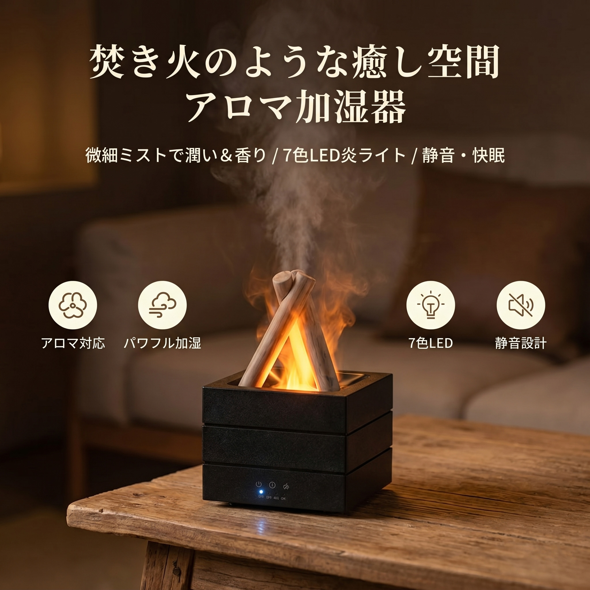 加湿器 小型 加湿機 超静音 コンパクト加湿器 軽量 空気清浄 お手入れ簡単 卓上 おしゃれ オフィス 大容量 静音 上部給水 上から給水 強力加湿 保湿 節電 乾燥 花粉 ウィルス対策 オフィス 寝室 子供部屋 省エネ エコ かわいい リモコン付き 280ml 7色LEDライト 空焚き防止｜rocococloset 8,745円