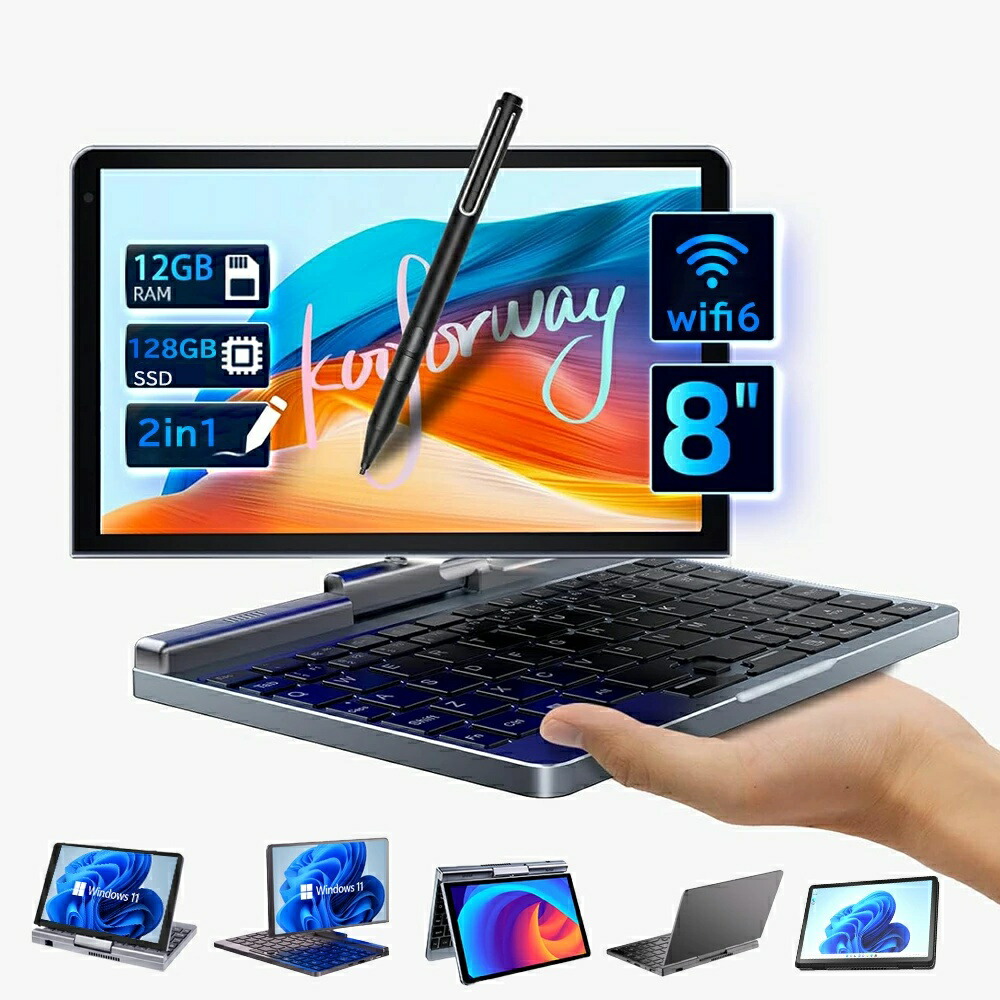 8インチ ノートパソコン 2in1 タブレット HDタッチスクリーン ポータブル 2-in-1 コンパクトPC Windows 11 Pro 日本語キーボード搭載 Intel N100、12GB LPDDR5、128GB~2048GB M.2 SSD、Wi-Fi 6 BT カメラ センサー HDMI Type-C|rocococloset