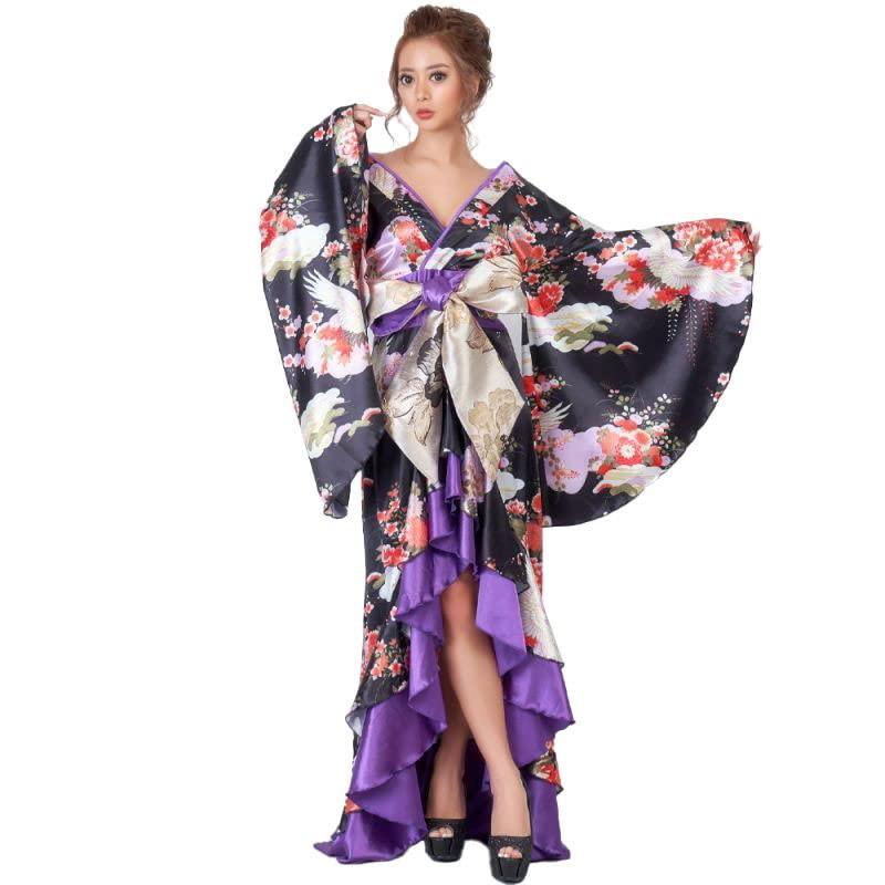 [LoveRich] 繻子和柄フラウンスロング御召しもの御召しもの 御召しもの 社交ダンス よさこい 浮かれ妻 コスプレ キャバドレス [0712]