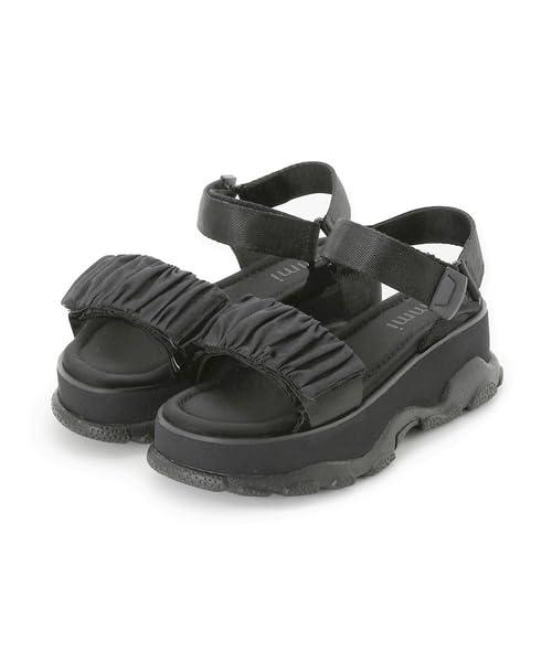 [エミ] レディース 13WGS252503ギャザーストラップサンダル BLK-WHT
