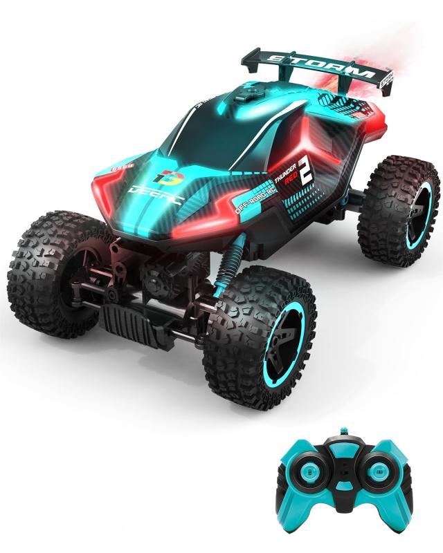DEERC 子供向け スタント おもちゃ ラジコンカー 4WD 両面走行 全方位ドリフト USB充電式 オフロード 360度回転 2.4GHz RCカー 操作時間50分 LEDライト 音楽機能 男の子 誕生日 プレゼント