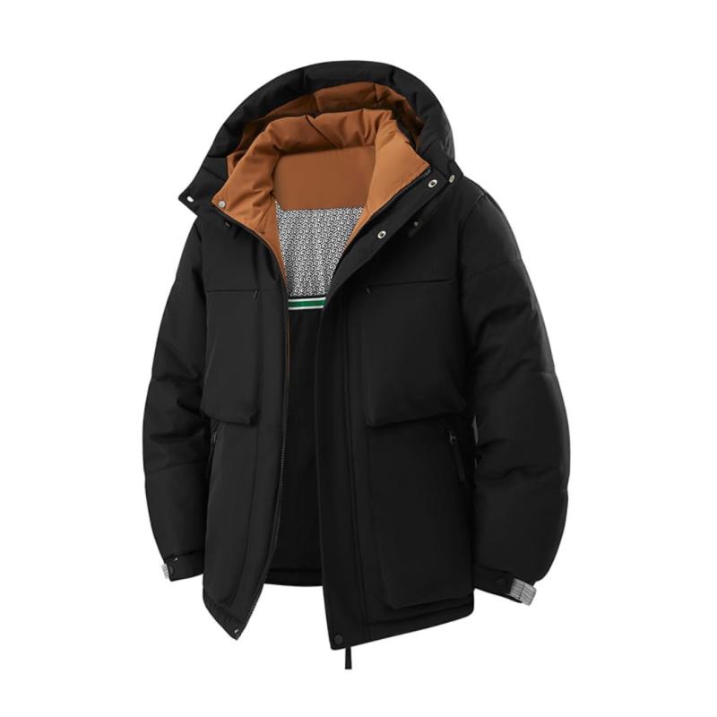 [Inkpoo] コート メンズ 冬服 ベンチコート ダウンジャケット ショートダウン 分厚い 中綿ジャケット フード付き 保温 防寒 アウトドア おしゃれ スタイリッシュ 体型カバー シンプル オフィ