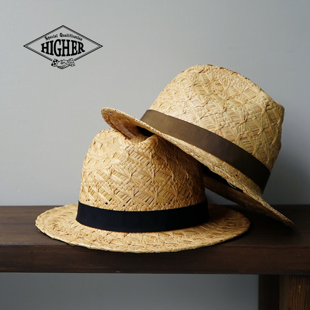 HIGHER（ハイアー） パターンウィービング ラフィア フェドラハット / メンズ 麦わら帽子 ストローハット 日本製 PATTERN WEAVING RAFFIA FEDORA｜ＲＯＣＯＣＯ attractive clothing