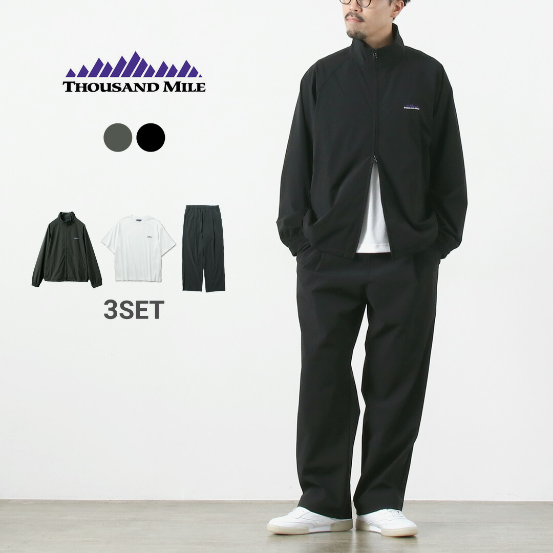 THOUSAND MILE（サウザンドマイル） ジップブルゾン＆Tシャツ＆パンツ セット / イージーパンツ ウエストゴム 半袖 セットアップ メンズ ジム アウトドア 10,934円