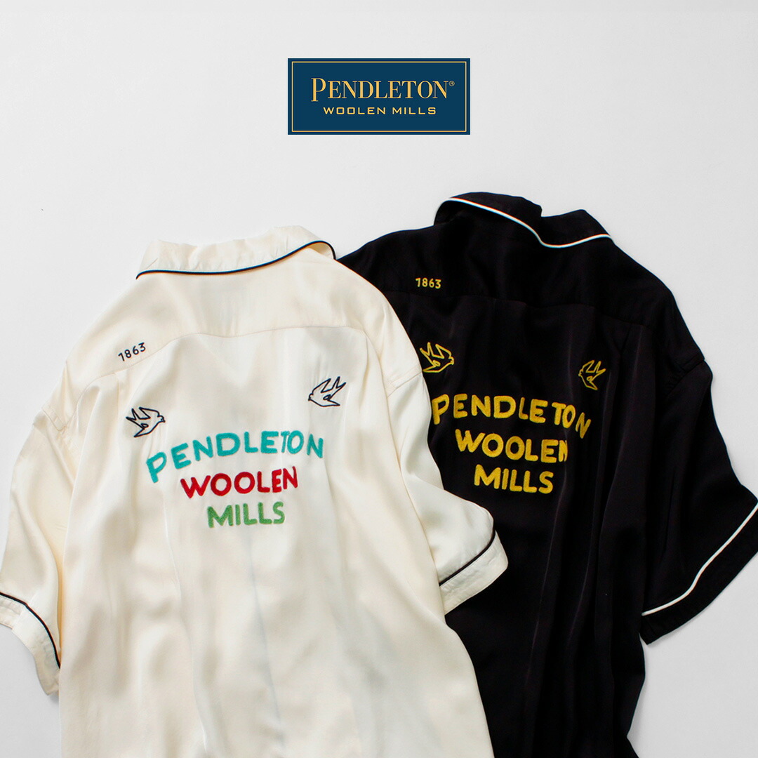 PENDLETON（ペンドルトン） パイピング エンブロイダリー オープンカラーシャツ / 半袖 レーヨン サテン 刺繍 接触冷感 メンズ レディース パジャマシャツ ボーリングシャツ Piping EMB Open Collar Shirt
