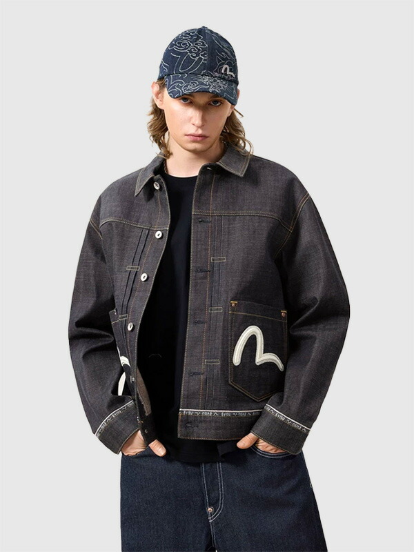 EVISU エヴィス デニム ジーンズ上衣 セルビッチ 鴎 刺しゅう 筋目 トップ Gジャン LOGO SELVEDGE DENIM JKT SEAGULL EMB 2ESHTM6DJ1001
