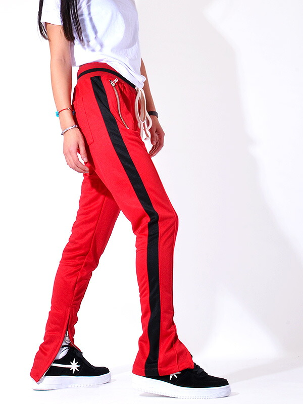 mnml ミニマル パンツ トラックパンツ メンズ レディース スリム ストレッチ ユニセックス TRACK PANTS ジャージパンツ ラインパンツ ロングパンツ 裾ジップ ストリート スポーツ カジュアル ダンス 17ML-AW271P M2017-P271-RED｜RODEO BROS 2nd（ロデオブロス）
