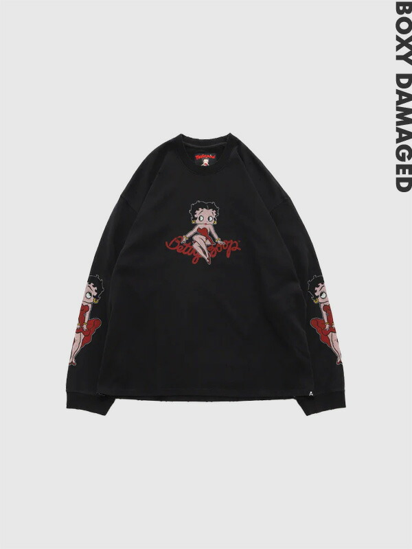MASTERMIND WORLD × BETTY BOOP 御師匠さん肝ったま 世界 プルオーバー 長袖 不都合製作 ベティお父ちゃん 共同研究 スカル ハート形 ボクシー 相応う BOXY FIT MW25C15-TS208 BOXY DAMAGED L/S TEE