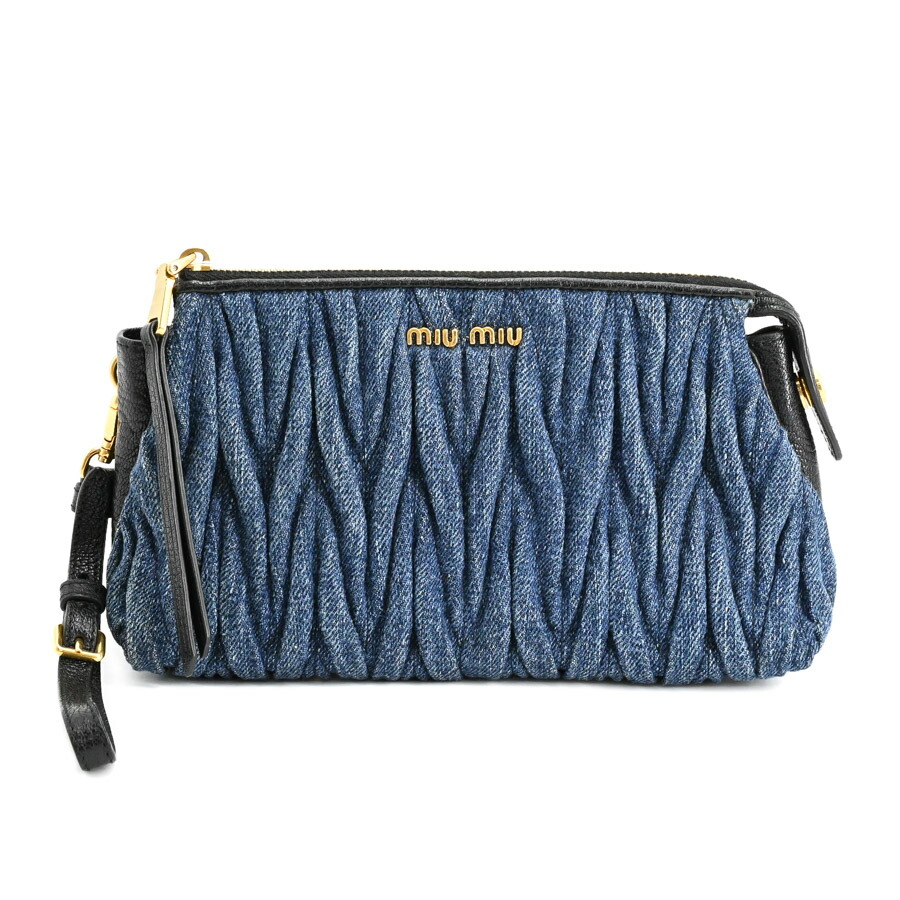 楽天市場】ミュウミュウ MIUMIU 巾着ポーチ マルチポーチ ブルーx