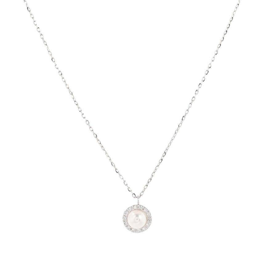 【中古】A品 パール ネックレス ホワイトパール4.5mm ダイヤ0.04ct 1.2g レディース
