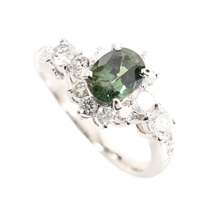 【中古】A品 サファイア リング グリーンサファイア1.06ct ダイヤ0.72ct 12.5号 6.7g レディース