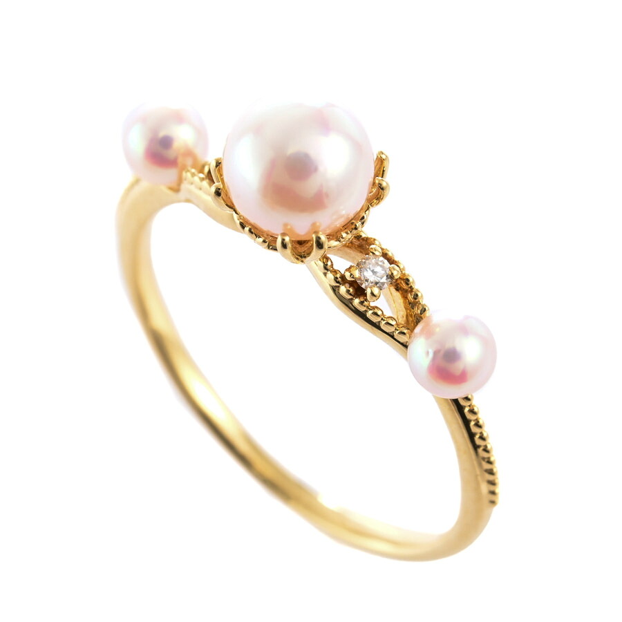 【中古】A品 パール リング ホワイトパール3.1/5.3mm ダイヤ0.02ct 11号 1.7g レディース