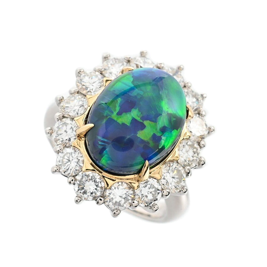 【中古】A品 ブラックオパール リング ブラックオパール6.34ct ダイヤ2.14ct 12号 13.7g レディース