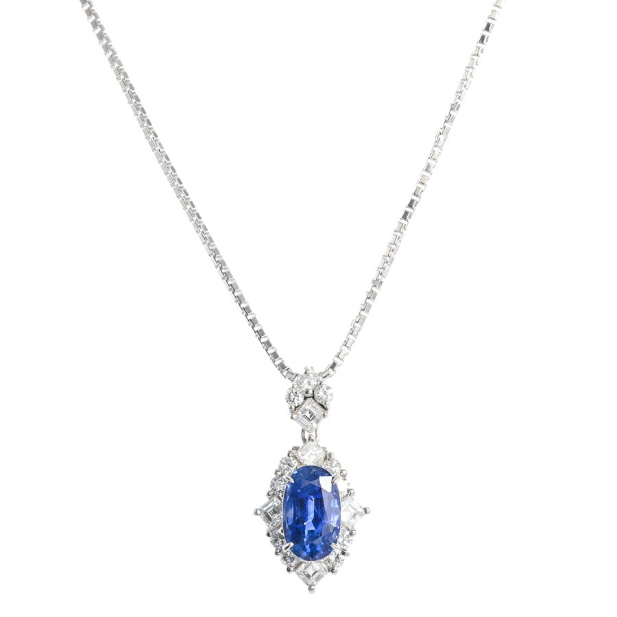 【中古】A品 サファイア ネックレス サファイア1.858ct ダイヤ0.61ct 7.9g レディース