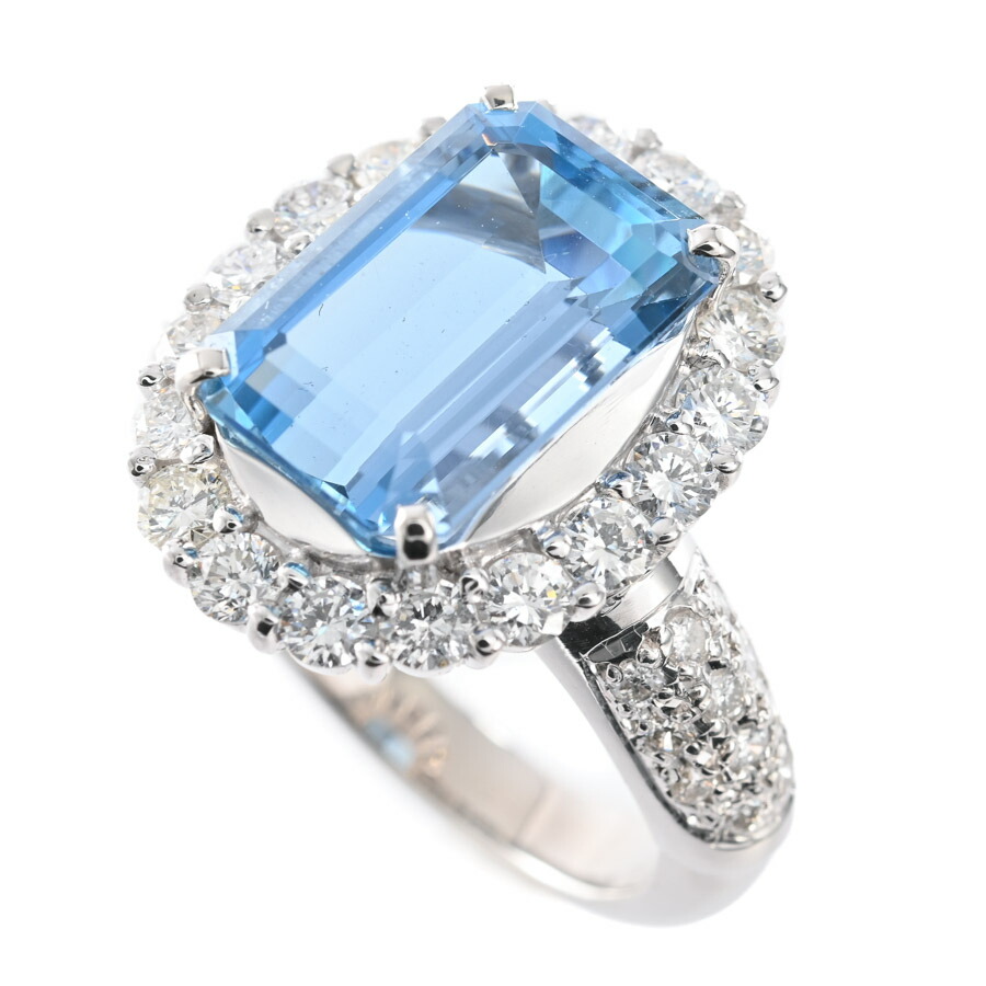【中古】A品 アクワマリン リング アクワマリン3.95ct ダイヤ1.06ct 12号 10.0g レディース