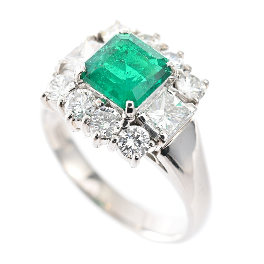 【中古】A品 ムゾー ビビットグリーン エメラルド1.02ct ダイヤ1.1ct 12号 8.0g レディース|ロデオドライブ店