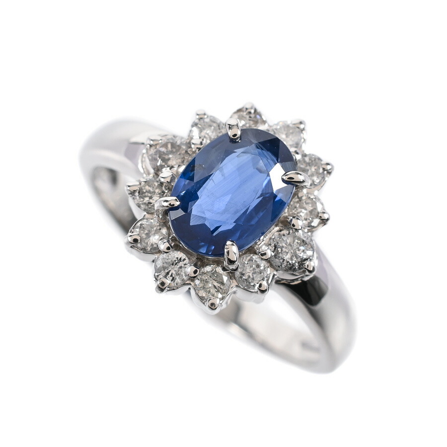 【中古】A品 サファイア リング サファイア1ct ダイヤ0.35ct 8.5号 3.5g レディース