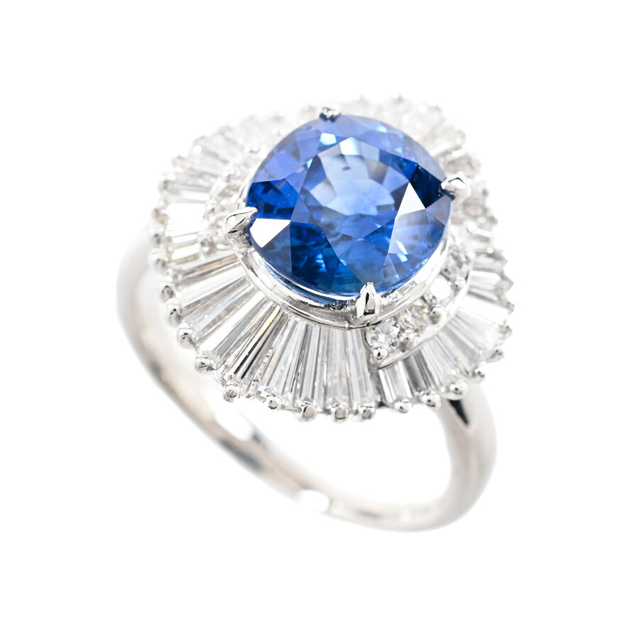 【中古】A品 サファイア リング サファイア3.28ct ダイヤ1.07ct 13号 9.8g レディース